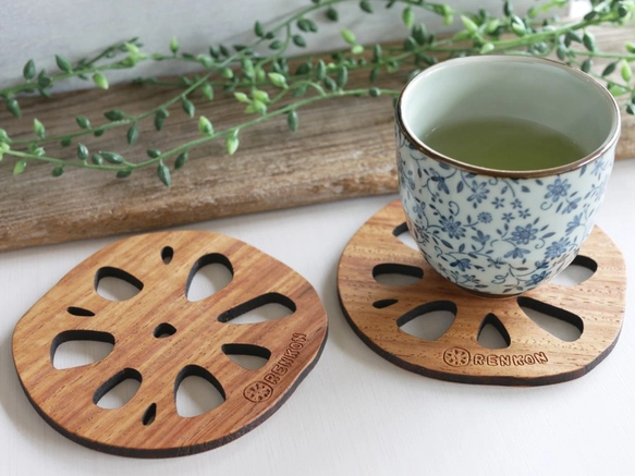 ウッドコースター【レンコン】小サイズ　5枚セット